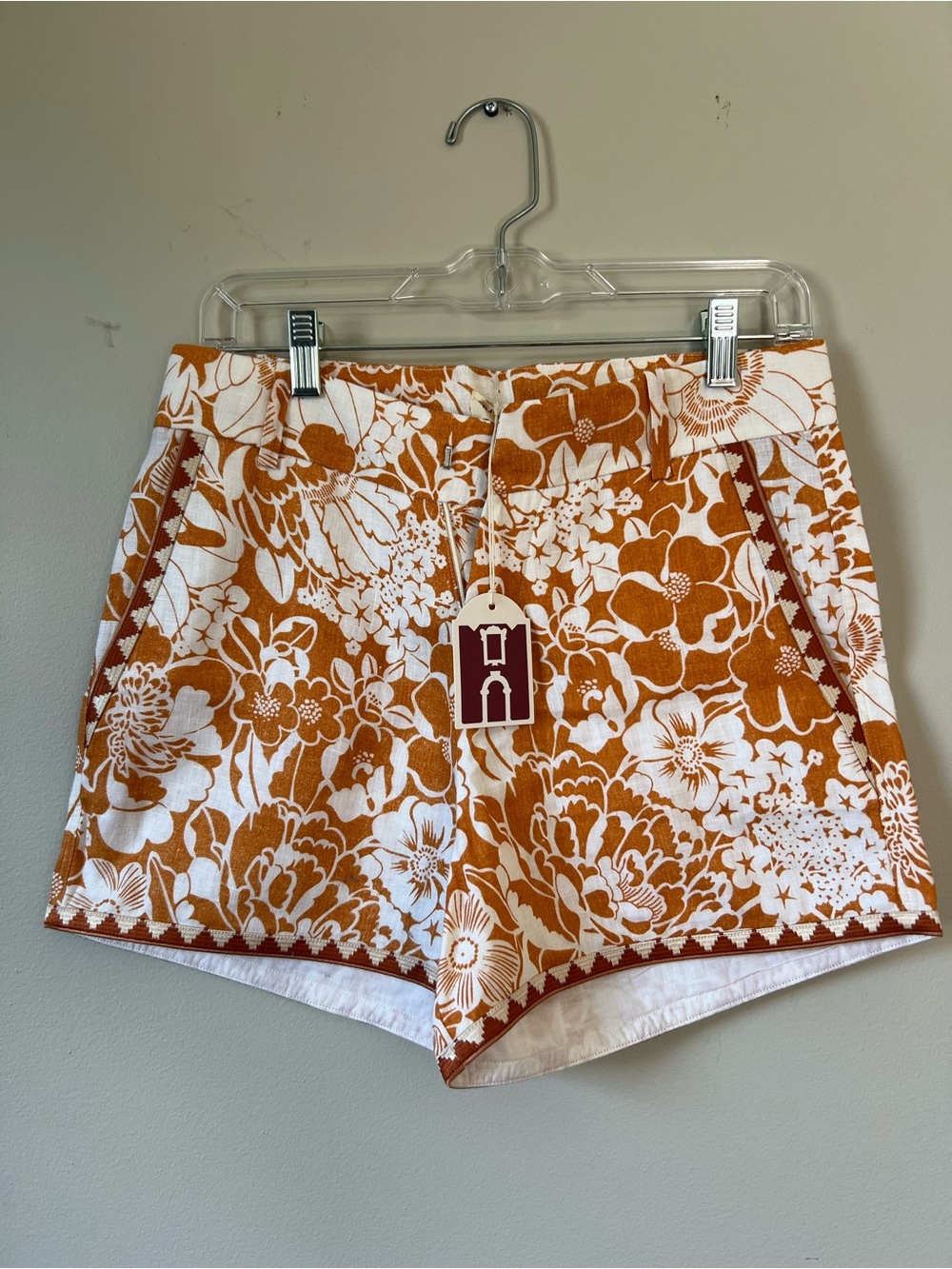 Emporio Sirenuse White and Orange Floral High-Waist Shorts
